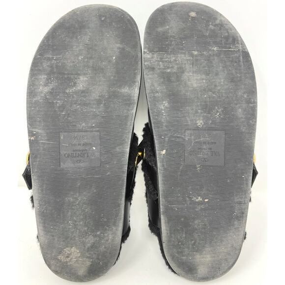 Valentino Garavani Roman Stud‎ Black Leather Shearling Slip‑On Mules US 7.5 - Picture 9 of 10